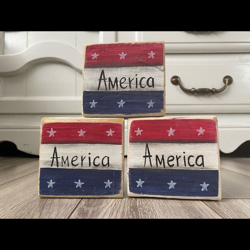 Rustic farmhouse block with America on it